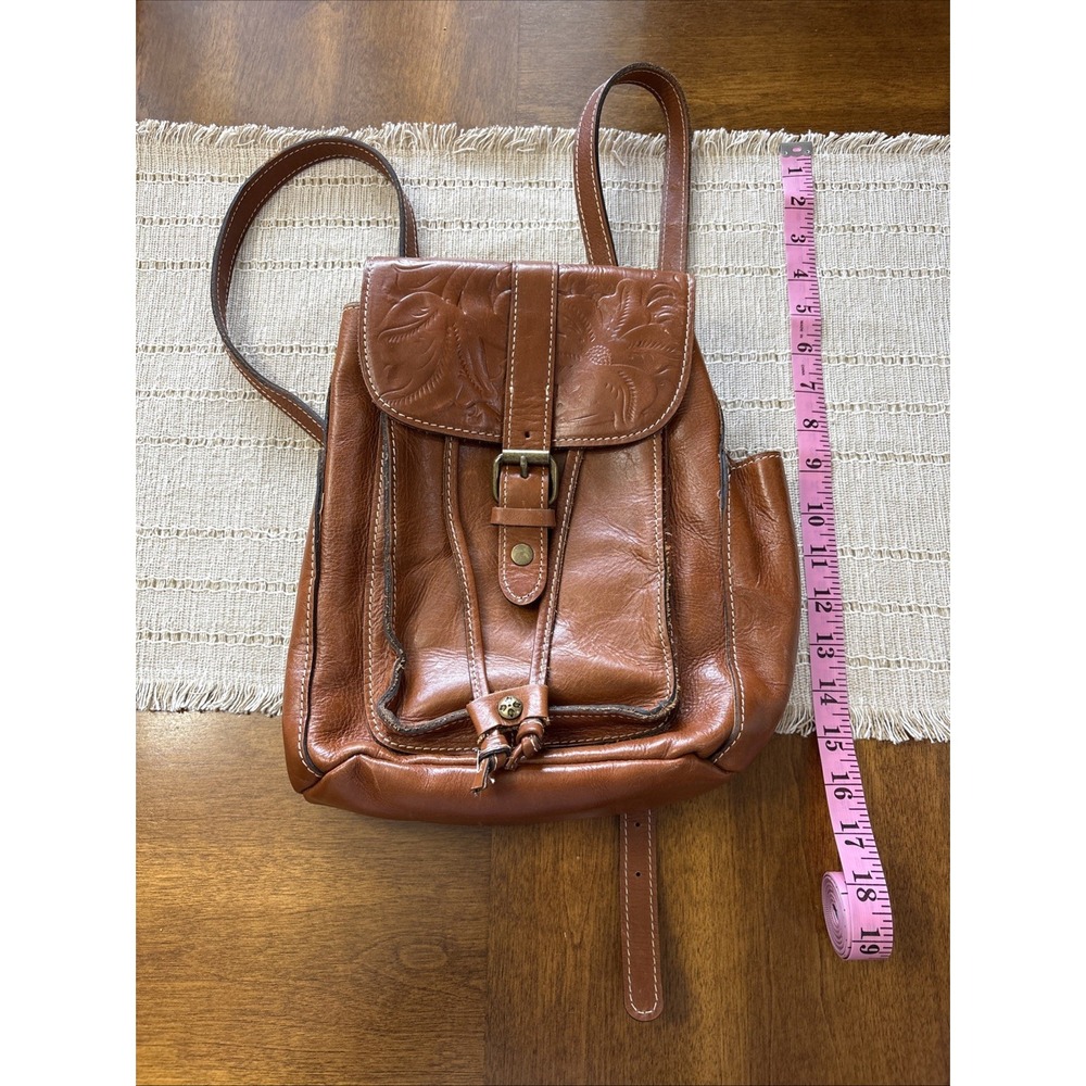 Patricia Nash Brown Leather Adjustable Backpack/Duster/Aberdeen/Tooled/EUC
